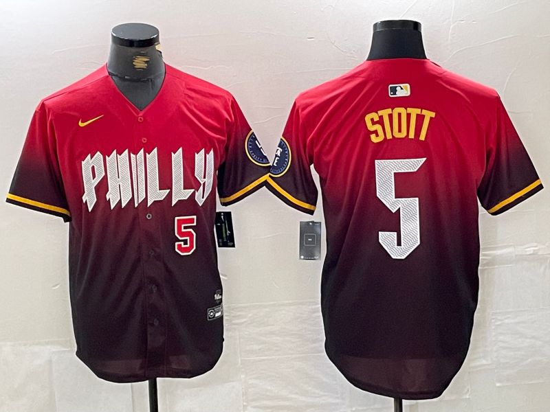 Men Philadelphia Phillies 5 Stott Red City Edition Nike 2024 MLB Jersey style 4